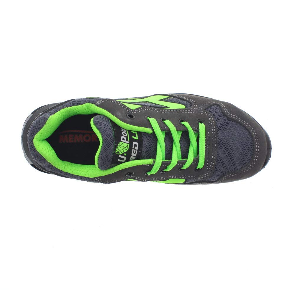 U-Power Red Lion Point, zapatos de seguridad unisex, ligeros, flexibles, de cuero antipinchazos, con inserto Infinergy, con puntera de aluminio - Grey & Green-43