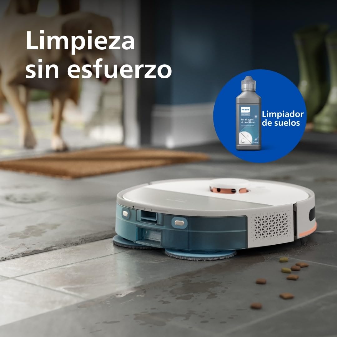 Philips Homerun Serie 5000 – Robot Aspirador, Doble mopa giratoria, 10.000 Pa, aspira y friega, autovaciado (S-Bag®), navegación por láser Lineal, App Homerun, Beige (XU5100/20)