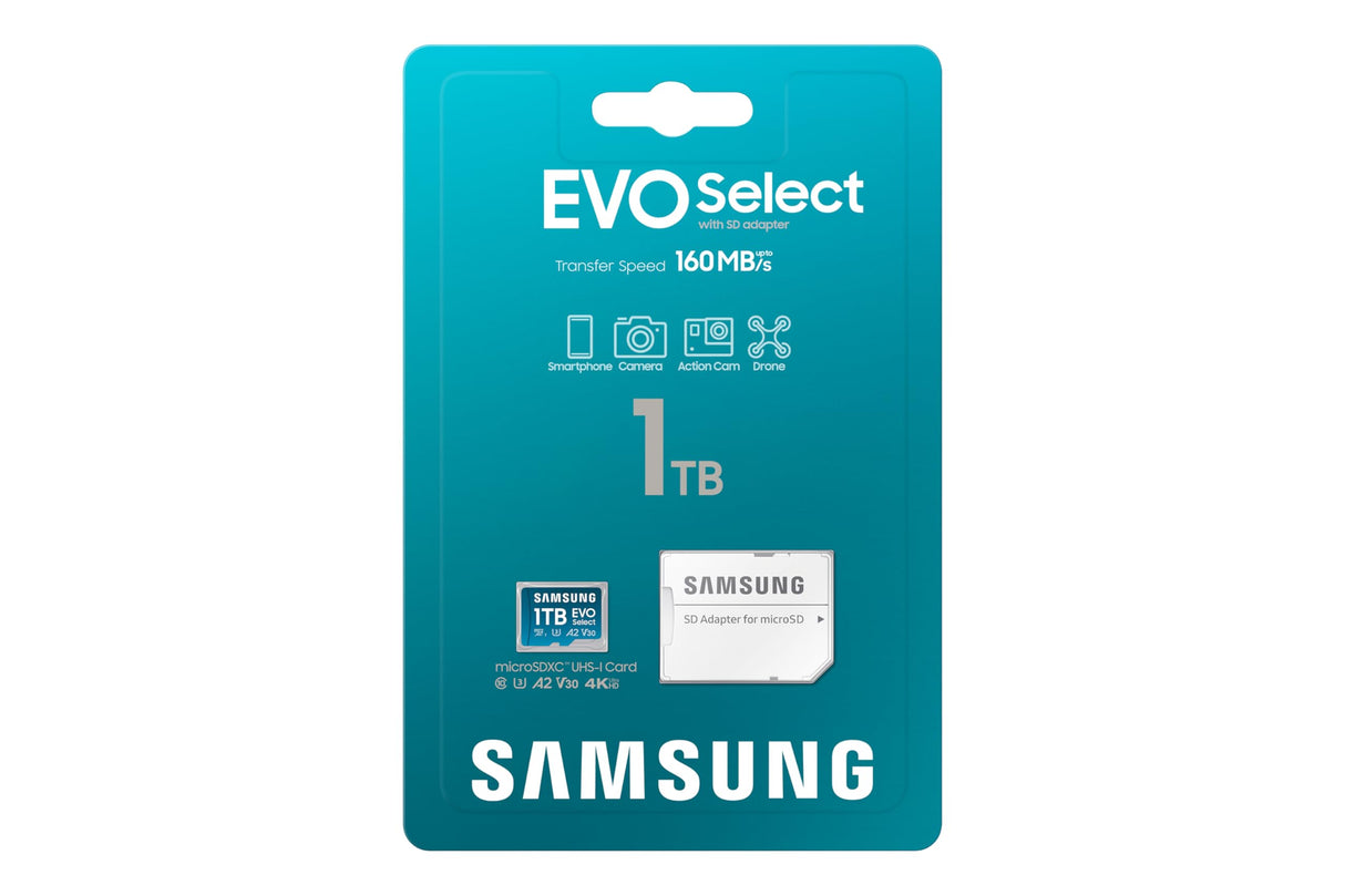 Samsung - Tarjeta MicroSD EVO Select 2023 (1 TB, Velocidad de Lectura, 160 MB/s y 120 MB/S de Escritura