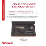 Starrett 124AZ: Juego de micrometros interiores de varilla sólida, rango de 5,7 cm, graduación de 0,001 pulgadas, precisión de +/-0,0001 pulgadas, con funda