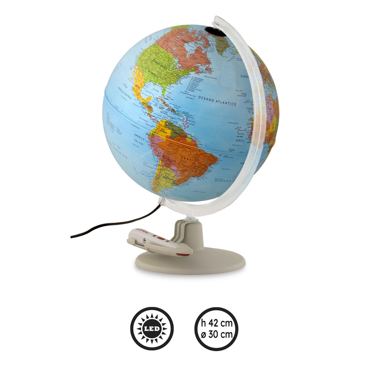 Tecnodidattica - Parlamondo | Globo Terráqueo Interactivo para Niños y Jóvenes | Globo Luminoso y Giratorio | Bolígrafo de Música con Audio | 6 Idiomas | Cartografía Política | Diámetro de 30 cm