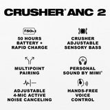 Skullcandy Crusher ANC 2 Audífonos Over-Ear Inalámbricos con Cancelación de Ruido, Sensory Bass, Cable de Carga, 50h Autonomía, Micrófono, Compatibles con Dispositivos Bluetooth, Preppy Summer