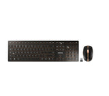 CHERRY DW 9100 SLIM, Pack de Teclado y Ratón Inalámbricos, Distribución de Teclado Europeo (QWERTY), Bluetooth y Radiofrecuencia de 2,4 GHz, Teclas Silenciosas, Recargable, Negro/Bronce