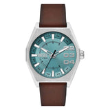 Diesel Scraper reloj para Hombre, movimiento de cuarzo con fecha a tres agujas y correa de acero o piel, 43 mm, Marrón oscuro y tono plata