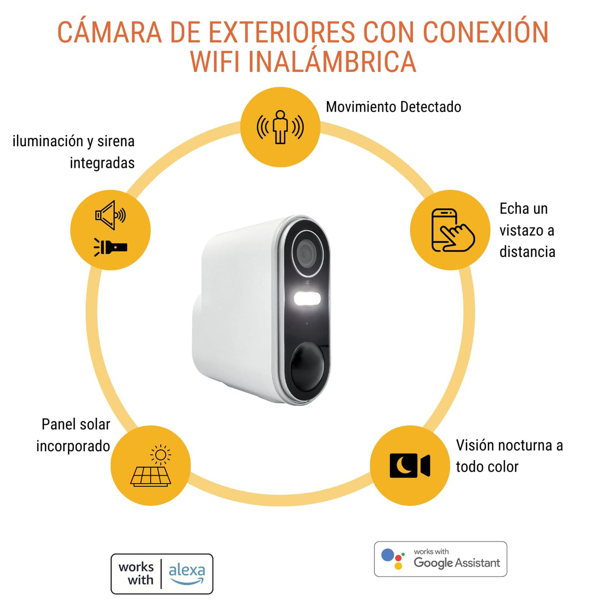Konyks Camini Air 2 Solar - Cámara de vigilancia al Aire Libre inalámbrica WiFi con Panel Solar, notificaciones detección de Movimiento, visión Nocturna en Color, función de iluminación y Sirena