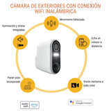 Konyks Camini Air 2 Solar - Cámara de vigilancia al Aire Libre inalámbrica WiFi con Panel Solar, notificaciones detección de Movimiento, visión Nocturna en Color, función de iluminación y Sirena