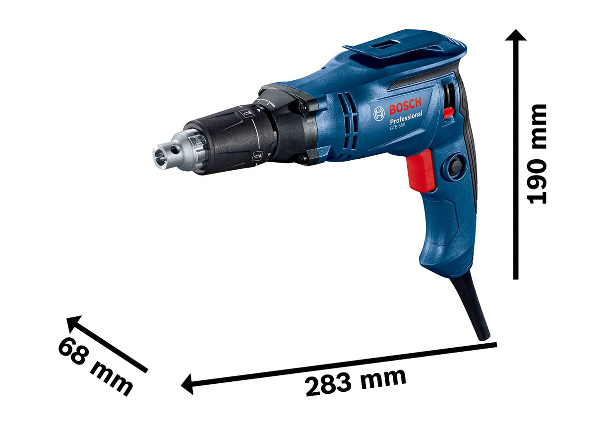 Bosch Professional GTB 6-50 - Atornillador para placa de yeso (0-5000 rpm, 650 W, Ø máx. tornillo 6 mm, tope retráctil, en maletín)
