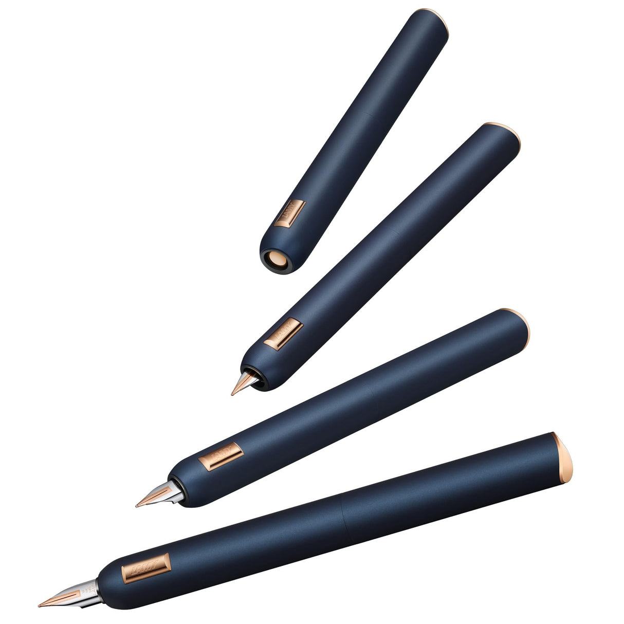 LAMY Dialog cc 081 – Pluma estilográfica noble en acabado de pintura azul mate con mecanismo de giro y totalmente retráctil parcialmente platino de 14 quilates, pluma de oro rosa, grosor de la pluma F