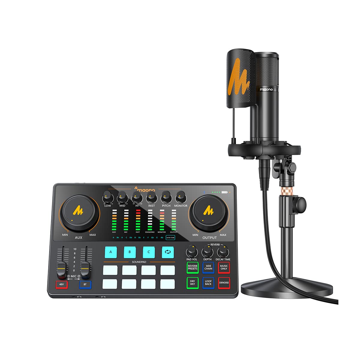MAONO AME2A - Interfaz de audio USB-C AME2A, efectos integrados, entrada XLR e Inst, micrófono incluido