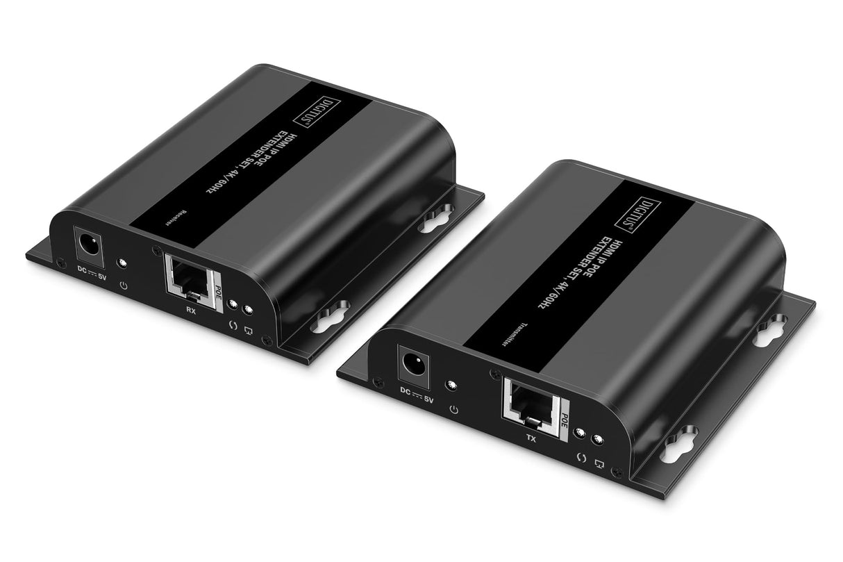 DIGITUS HDMI IP PoE Extender Set – UHD 4k 60Hz – HDMI 2.0 – hasta 200 m de alcance – transmisor y receptor – hasta 253 receptores – CAT 6 – negro