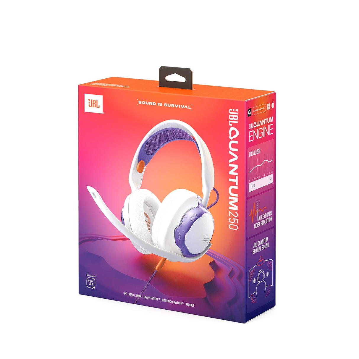 JBL Quantum 250 Auriculares supraaurales de Gaming, con Cable, Sonido Espacial JBL Quantum, micrófono, cancelación de Ruido, compatibles con Apple/PC/Xbox/Playstation/Nintendo Switch, Blanco