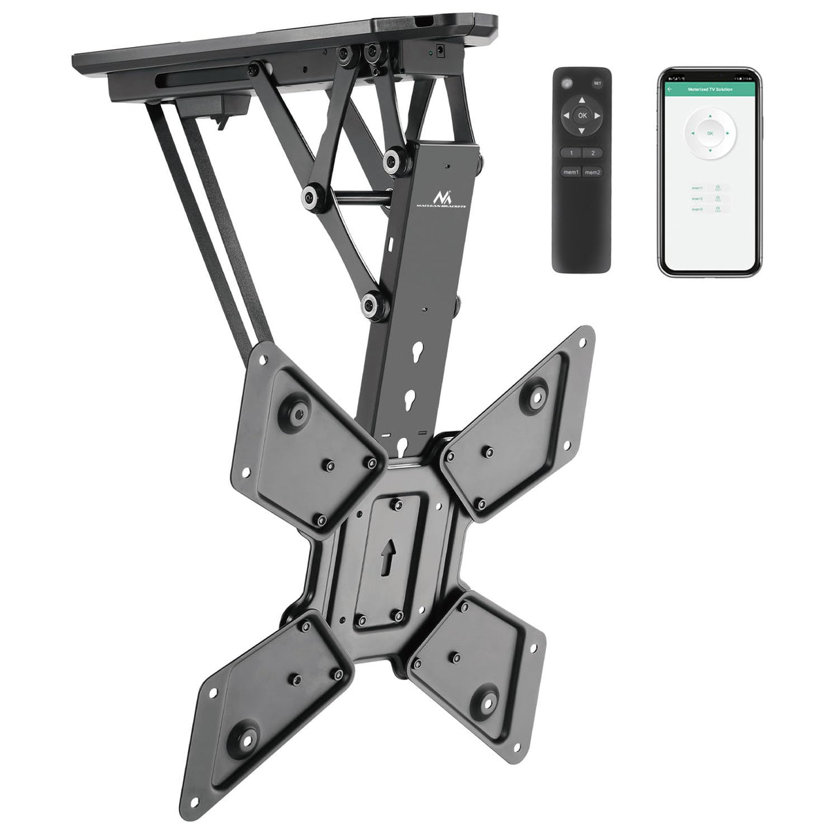 Maclean Soporte de Techo para TV para 23-55'' Motorizado Electrico | Inclinable de 0° a -75° | Mando a Distancia Función de Memoria | Control de la App Tuya | MAX. VESA 400x400 | Carga MAX. 30 kg