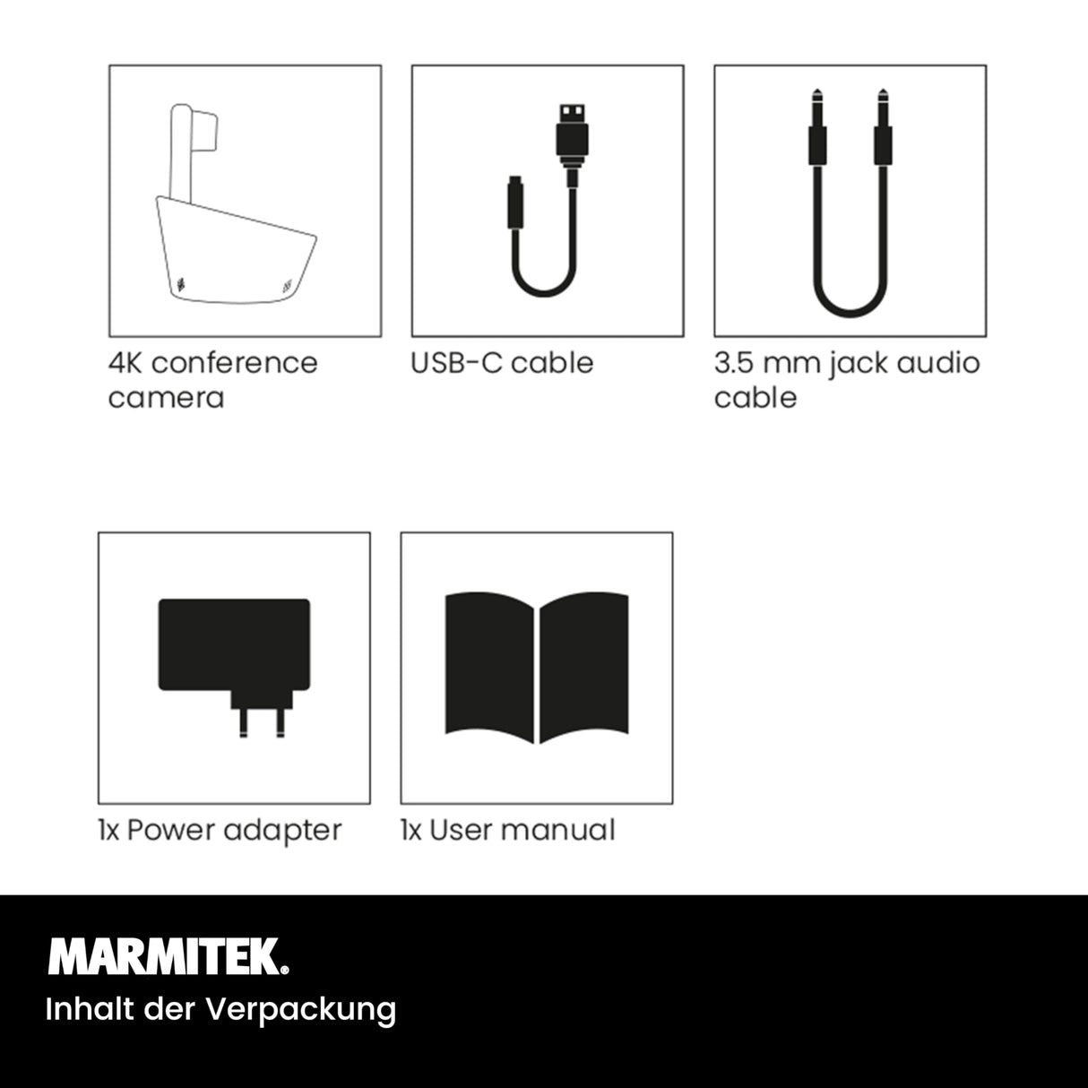 Marmitek Sistema de videoconferencia 4K CAM 4K Pro - cámara para Sala de conferencias - 4 x micrófono - 4K60 - Kit de cámara de vídeo para formación en reuniones - Teams - Altavoz