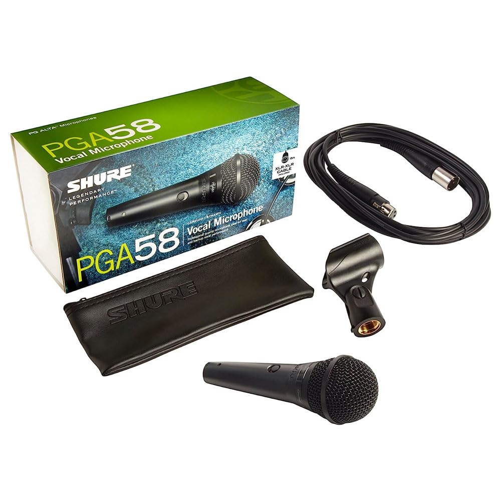 Shure PGA58 Micrófono dinámico: micrófono portátil para voces con patrón de recolección de cardioides, interruptor discreto de encendido/apagado (PGA58-XLR-E)