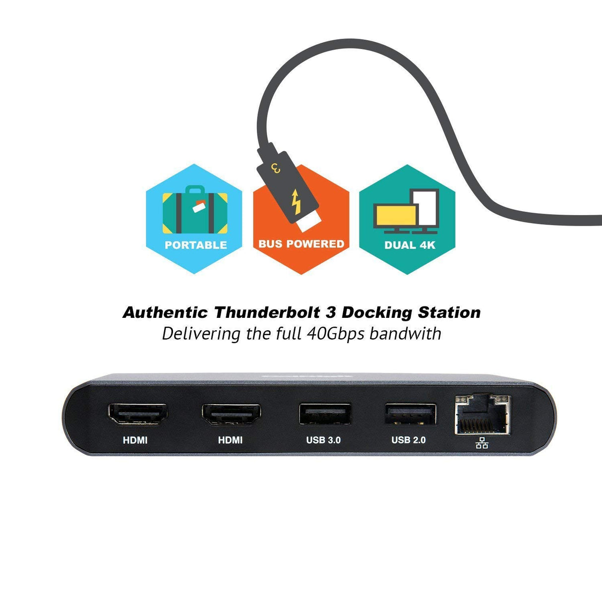 CalDigit Thunderbolt 3 Mini Dock (HDMI 2.0) - Portátil, Alimentado por Bus, 40 GB, Dual 4 K a 60 Hz, USB 3.0 y 2.0, GbE LAN. Compatible con Thunderbolt 3 Mac y PC (Dual HDMI 2.0)