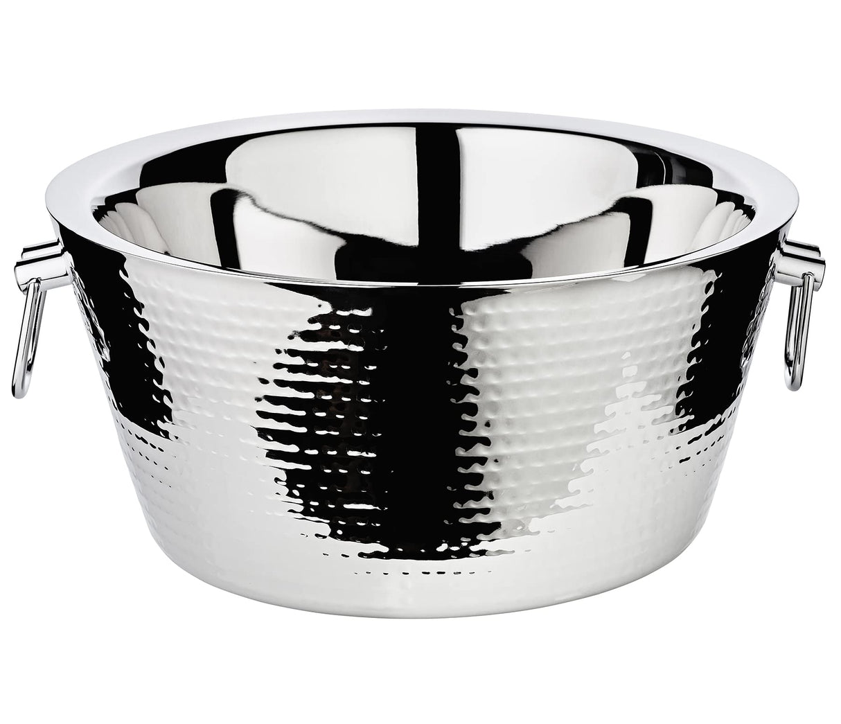 EDZARD Champagne Cooler Ontario para 5 botellas, con asas, acero inoxidable pulido de alto brillo, doble pared, exterior martillado, diámetro 38 cm, altura 18 cm