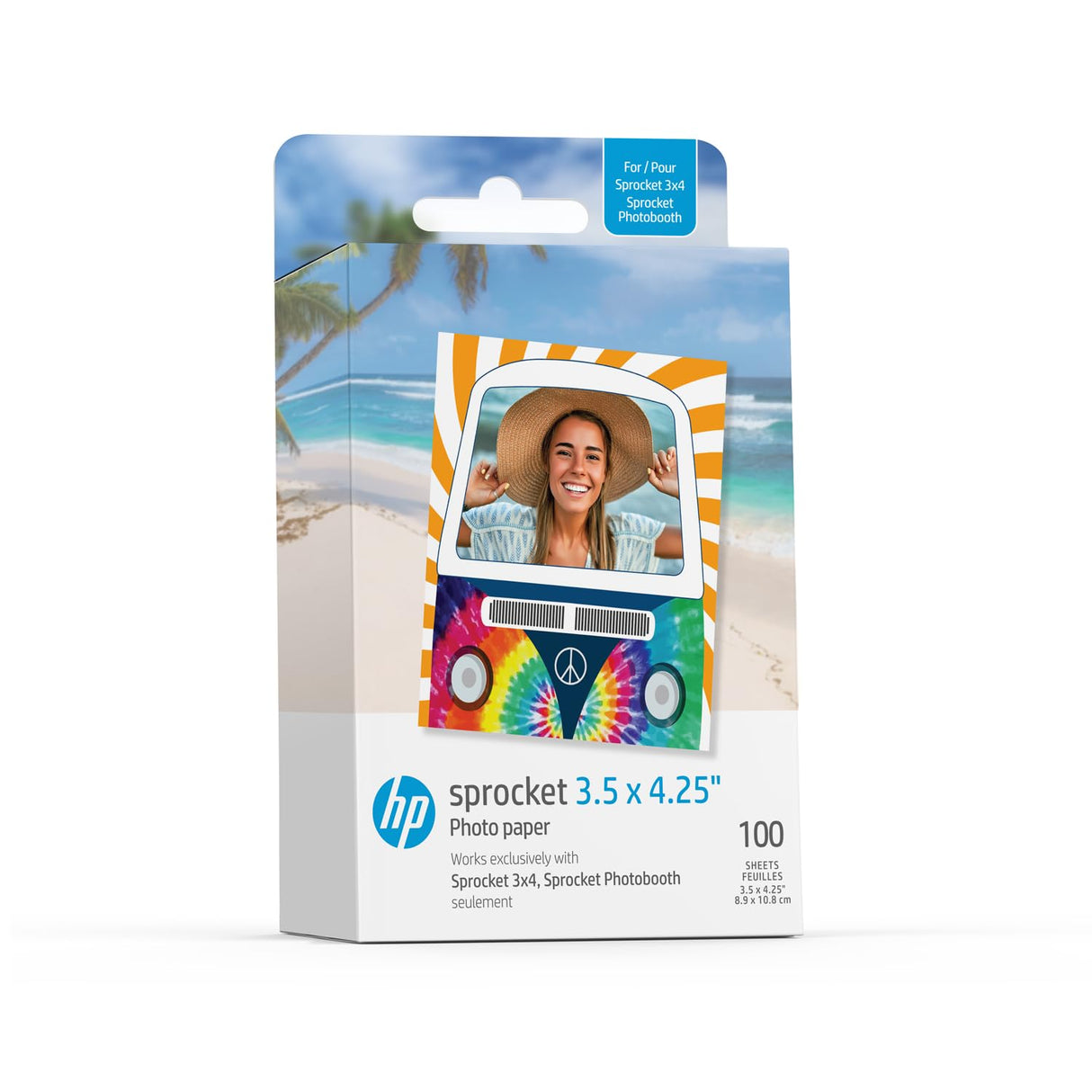 HP Sprocket Máquina de Fotomatón Impresora de Fotos a Color Instantánea (Blanco) Paquete de Papel + Papel Fotográfico Zink 3.5 x 4.25” Zink con Respaldo Adhesivo (500 Hojas)