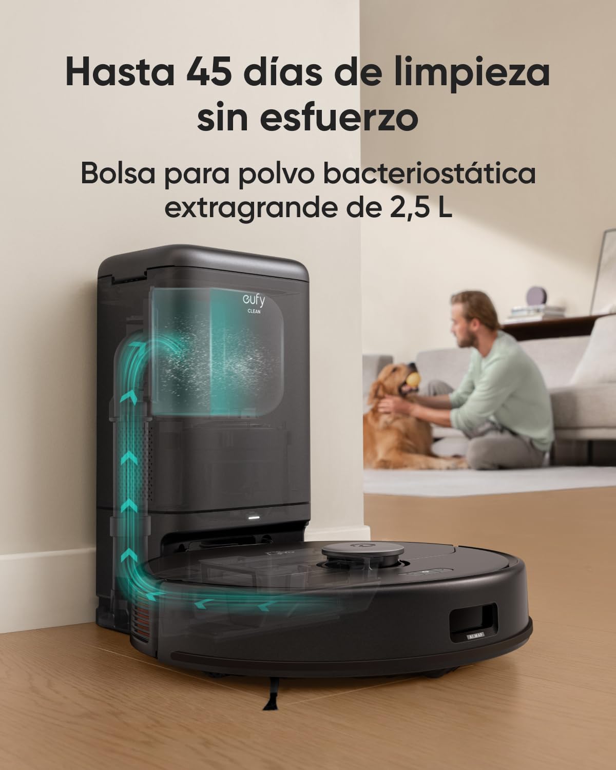 eufy Clean Robot Aspirador con Base Autovaciado X8 Pro, 2 turbinas Twin-Turbine™ de 4000 Pa, Cepillo Giratorio antienredos y Laser Navigation iPath™ para Limpiar Pelo de Mascotas en alfombras