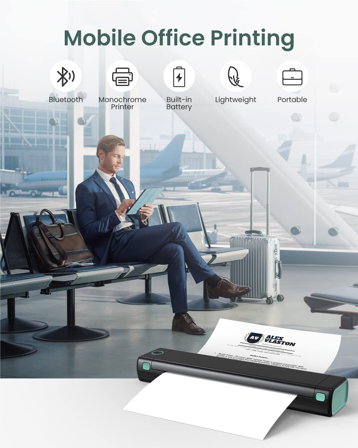 Phomemo M08F Impresora Térmica Portátil, Compatible con Papel Térmico A4, Impresoras de Viaje Móviles Inalámbricas para Automóviles y Oficinas