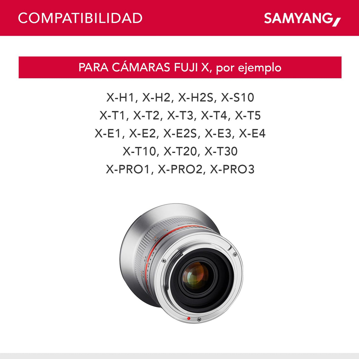 Samyang F1220510102 - Objetivo fotográfico CSC-Mirrorless para Fuji X (Distancia Focal Fija 12mm, Apertura f/2-22 NCS CS, diámetro Filtro: 67mm), Plateado