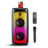 Altavoz Bluetooth con micrófono - Caja de música con iluminación Ambiental - Caja de Fiesta y micrófono de Karaoke - Soundboks con Bluetooth, entradas AUX y USB - Fácil de Transportar con asa - Negro