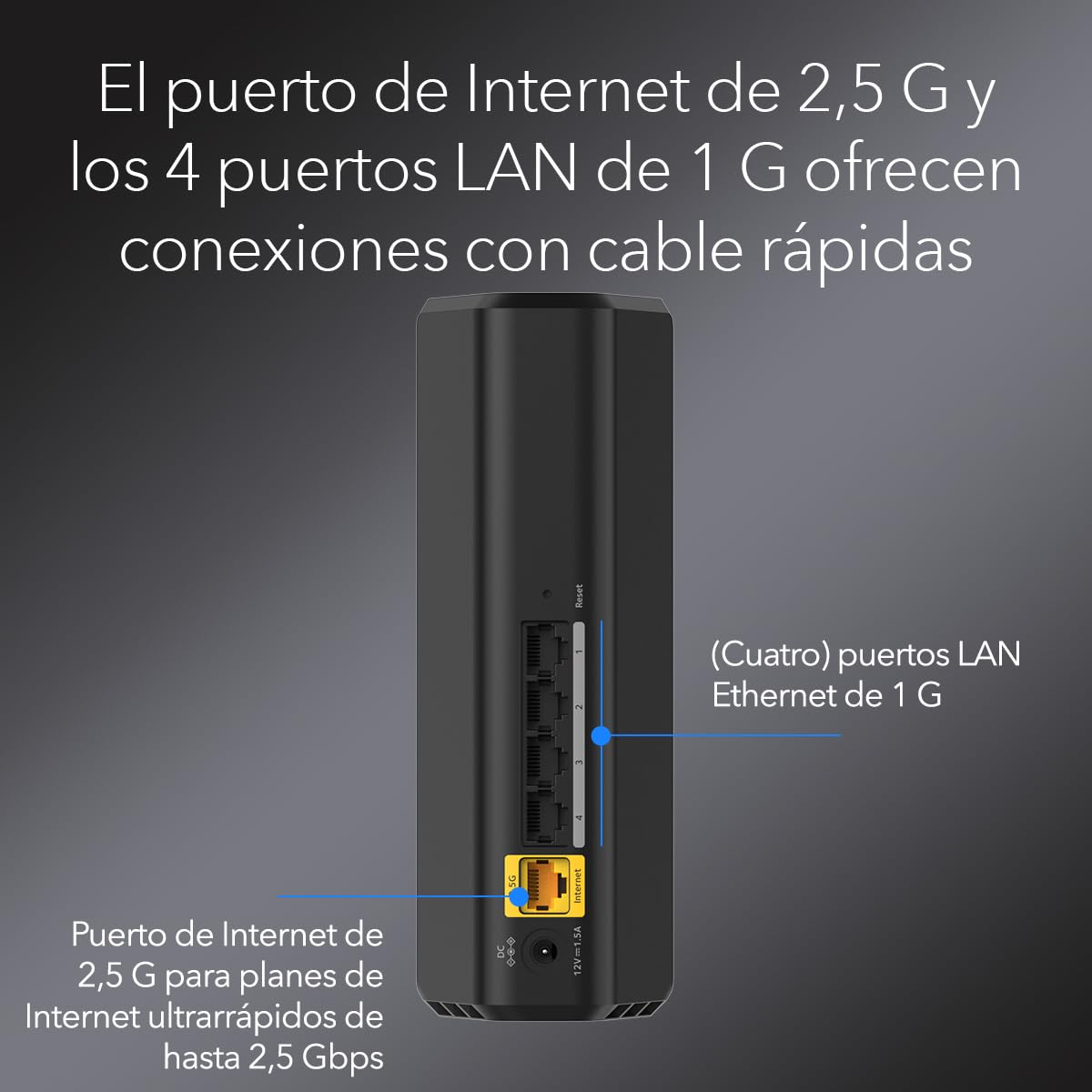 NETGEAR Router WiFi 7 Nighthawk (RS100), Velocidad inalámbrica BE3600 (hasta 3.6 Gbps), Cobertura de hasta 135 m² para 50 Dispositivos, Puerto de Internet de 2,5 G, WiFi 7, 3.6 Gbps