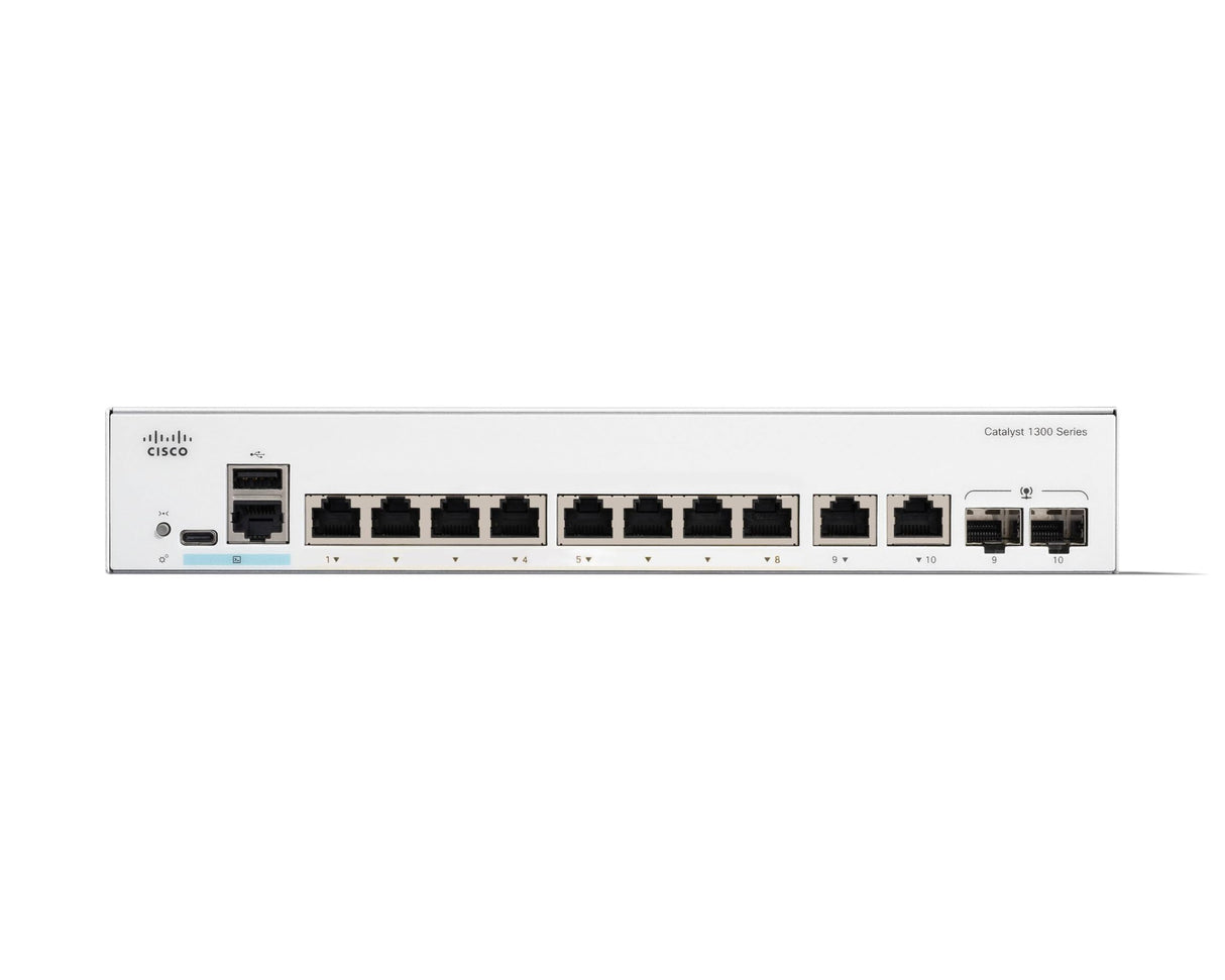 Cisco Switch administrado Catalyst 1300-8T-E-2G, GE de 8 Puertos, PS Externa, Combo GE 2x1, protección Limitada de por Vida (C1300-8T-E-2G)