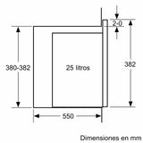 Balay Microondas encastrable sin marco, 38 cm, 25 l, Aqualisis, Ap. lateral izquierda, Cristal blanco, 8 recetas, Programación electrónica paro, Plato giratorio 31,5 cm, Con grill