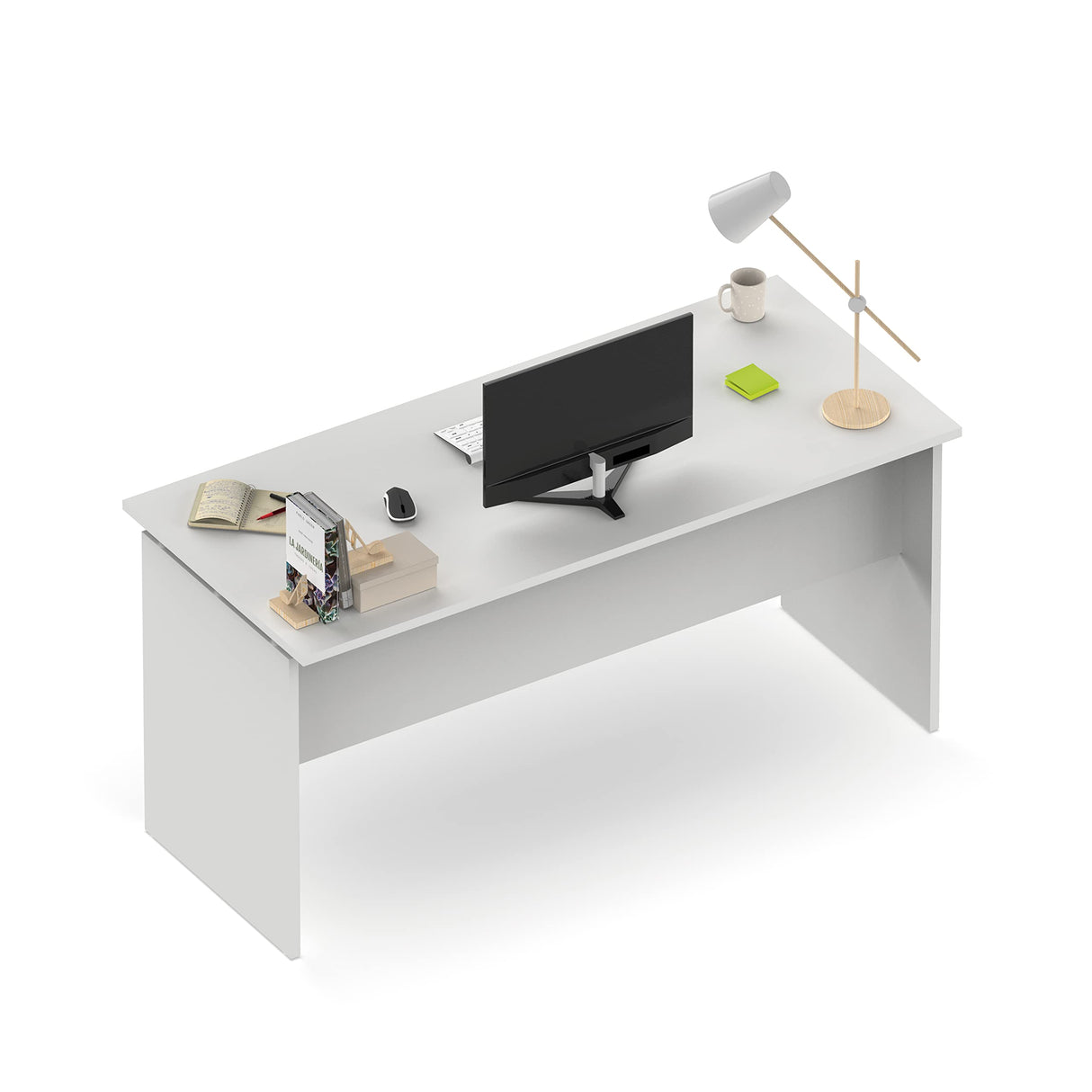 MUEBLES PITARCH | Mesa Despacho, Escritorio Grande de Estudio, Mesa Ordenador, Oficina, Blanca, 76x155x68cm (Alto x Ancho x Fondo) Moderna Modelo Rívoli