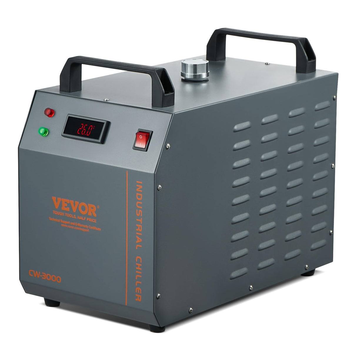 VEVOR Enfriador de Agua Industrial, CW-3000, Sistema de Enfriamiento de Enfriador de Agua Industrial Enfriado por Aire de 80 W con Capacidad de Tanque de Agua de 12 L, Caudal Máximo de 12 L/min