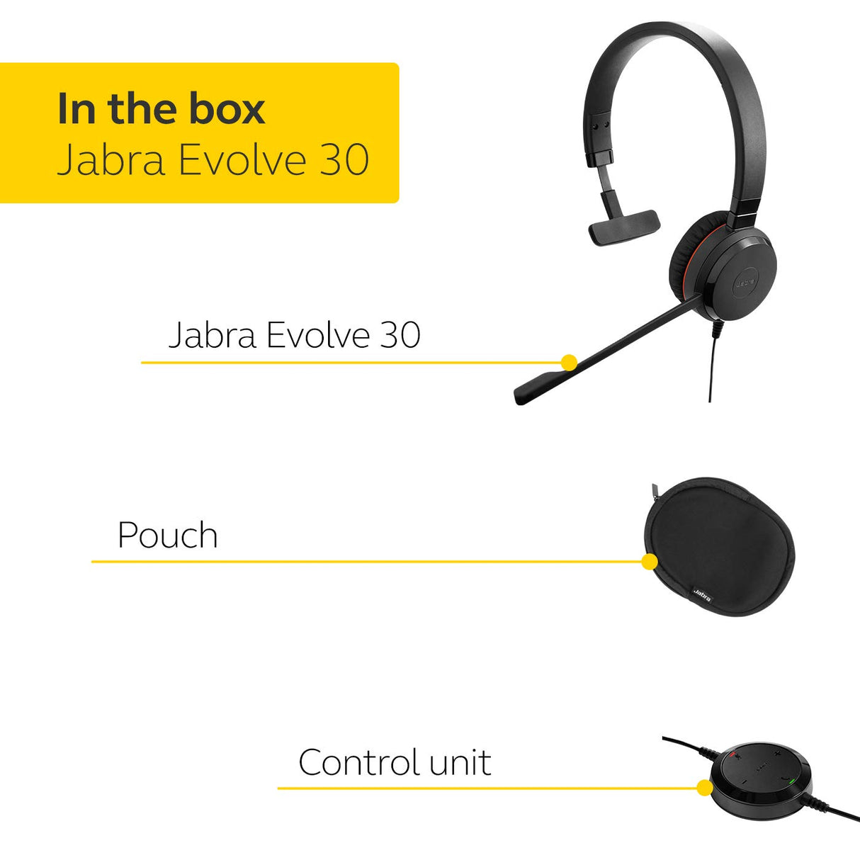 Jabra Evolve 30 MS - Auricular Monoaural Certificado por Microsoft para VoIP Softphone - Cancelación Pasiva de Ruido - Cable USB con Unidad de Control - Negro