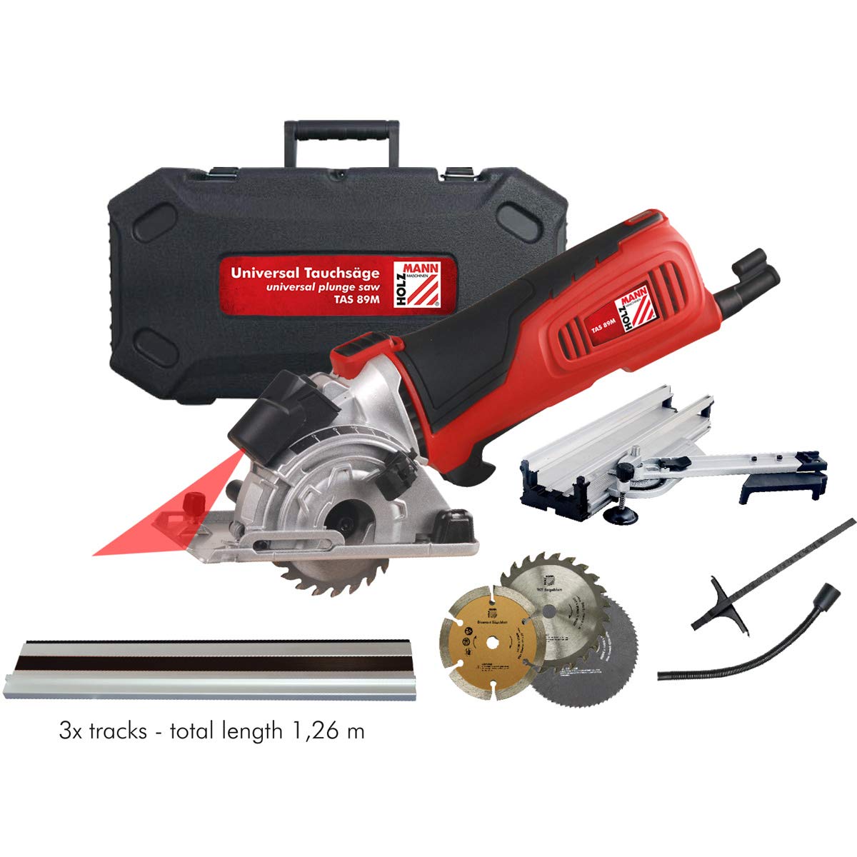 Holzmann Maschinen TAS89M_230V Mini sierra circular portátil Profundidad de corte máx. (90°) 28,5 mm con accesorios