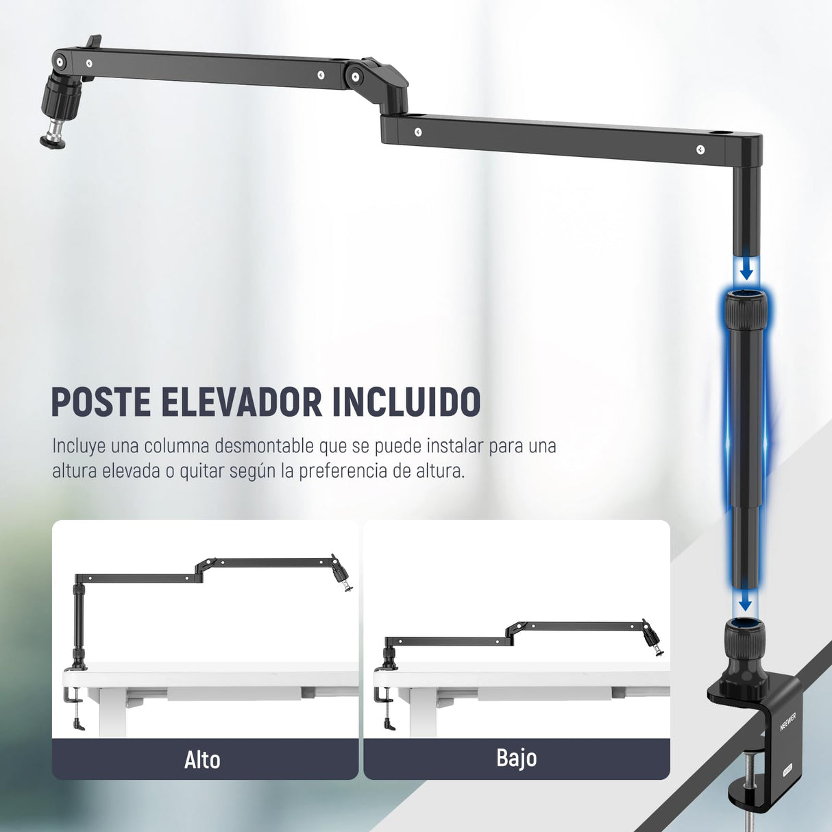 NEEWER Soporte Escritorio con Mic Brazo Perfil Bajo con Amortiguación, 360° Brazos Articulados Giratorios con Poste Elevado y Canales Gestión Cables para Micrófono, Podcast, Streaming, Zoom, MST002