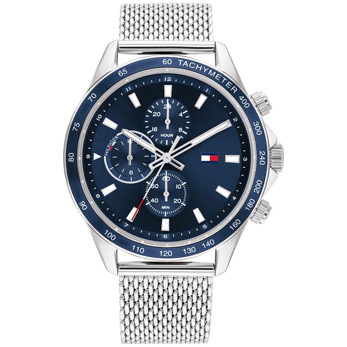 Tommy Hilfiger Reloj Analógico de Cuarzo Multifunción para Hombre con Correa de Malla de Acero Inoxidable Plateada - 1792018