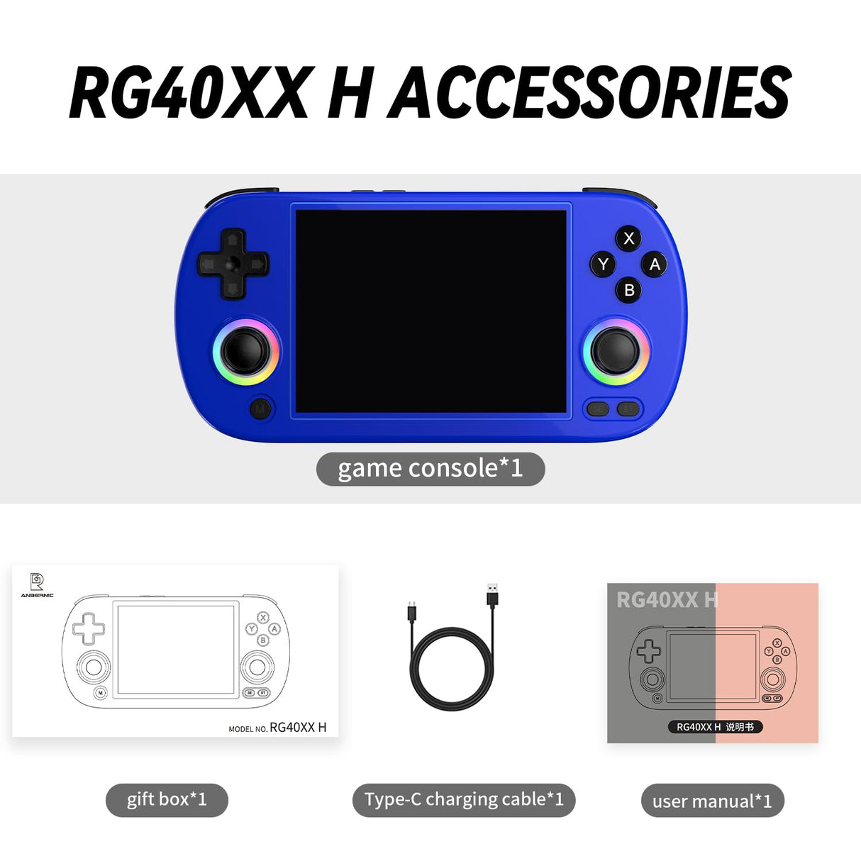 RG40XX H Consola de Juegos portátil, Consola de Juegos Retro con iluminación Joystick RGB, Pantalla IPS de 4 Pulgadas, Tarjeta TF 64G incorporada y Juegos 5571, Compatible con WiFi Blueto (Azul, 64G)