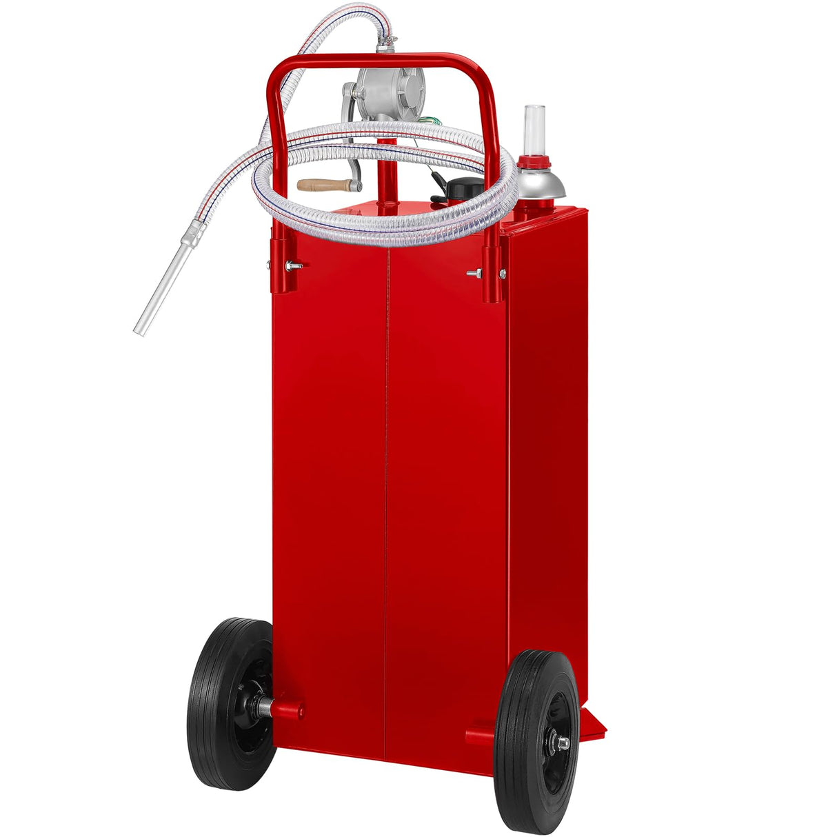 VEVOR Tanque de combustible 30 galones con 2 ruedas bomba de transferencia manual contenedor de combustible diesel de gasolina para automóviles, cortadoras de césped, vehículos, barcos, rojo