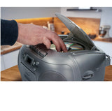 Lenco SCD-420SI - Radio FM portátil con Reproductor de CD y pletina de Casete - Toma de Auriculares - Plata