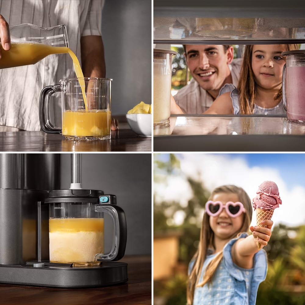 Cecotec Heladera Multifunción Capacidad 2,1L, 3 Tarrinas, Gelatec 2100. 500W, 11 Programas de Helado y Bebidas Granizadas, Tecnología CreamOn y Re-spin, Pantalla Táctil, Incluye Recetario Digital