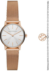 Armani Exchange Orologio da donna, Movimento al quarzo a due lancette e cassa da 28 mm con cinturino in acciaio inossidabile, Tono oro rosa