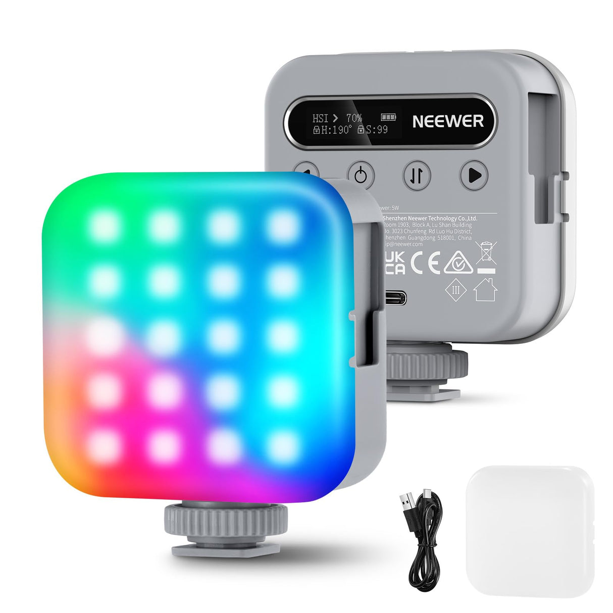 NEEWER Luz de Vídeo RGB Magnética Mini Luz LED Cámara 360° Todo Color con CRI96+ 2500-9000K 18 Escenas 3 Zapata Fría y 1/4" 2000mAh Recargable Portátil Iluminación Fotografía con Trípode/Selfie,BL60C