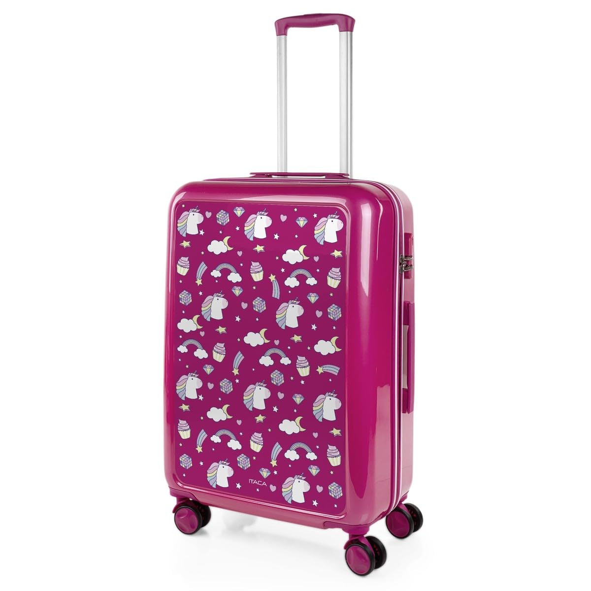 ITACA - Maleta Mediana rígida con 4 Ruedas giratorias, Cierre Seguro Candado de Combinación y diseño Resistente, Apta para 23 Kilos Viajes Largos y escapadas., Fucsia