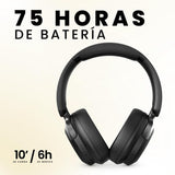 SPC Heron 2 Pro - Auriculares inalámbricos Bluetooth | Eco | 75h batería | Cancelación de Ruido (ANC) | Doble conexión simultánea | Modo Gaming | Ajustables y Plegables, Negro, plástico Reciclado