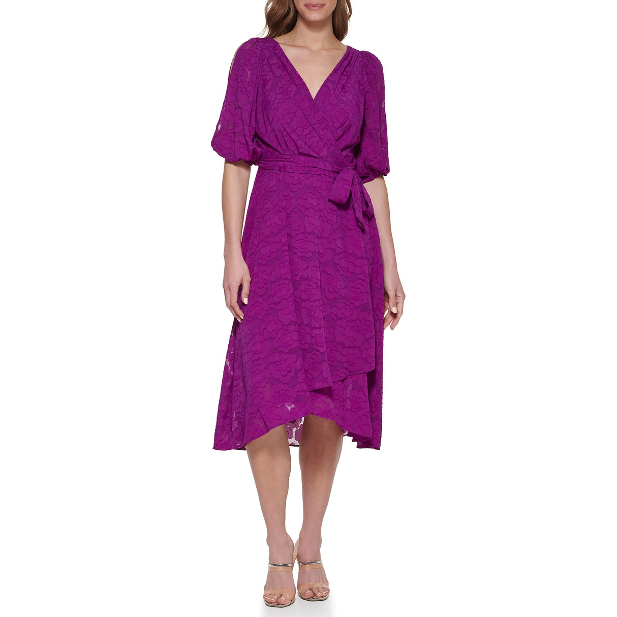 DKNY Asymmetrical Hem Faux Wrap Dress Vestido, Magnolia, 44 Mujeres