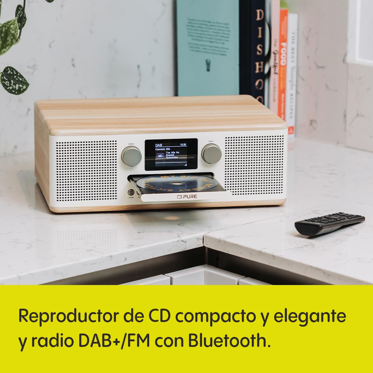 Pure Classic C-D6 Equipo de música (Reproductor de CD, Dab+/FM, Bluetooth, AUX, USB, Alarma Sleeptimer) Blanco algodón/Roble