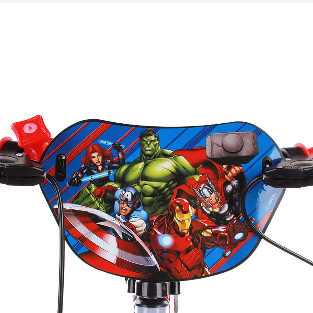 albri Bicicletta Da Pollici Di Bicicleta de 14 Pulgadas Avengers, con estabilizadores Laterales, Botella y Escudo Delantero Personalizado. Producto Fabricado en Italia, Bebés niños, Rojo