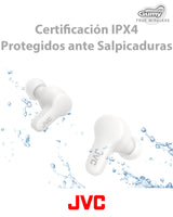 JVC Auriculares Inalámbricos Gumy con Bluetooth 5.3 - True Wireless, Recubrimiento Elástico, 24 Horas de Batería, 3 Modos de Sonido, Resistencia a Salpicaduras iPX4, HA-Z77T-W (Blanco)