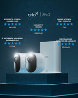 Arlo Ultra 2 Camara de Vigilancia WiFi Exterior 4K, Camara de Vigilancia WiFi Interior, Sensor de Movimiento, Alarmas Para Casa, Requiere Smart Hub Que Se Vende Por Separado, Cámara Adicional, Negra