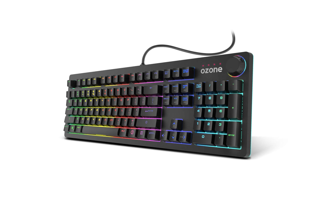 Ozone Gaming OZSTRIKEBACKSP Gear Strikeback, Teclado Mecánico, Switches Mecánicos Kailh Red, Iluminacion LED RGB Spectra, 18 Modos de Illuminación, Silencioso, Numérico, Layout Español, Negro