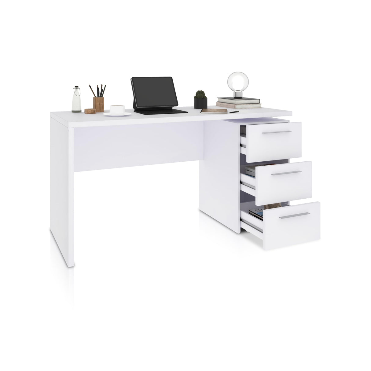 duehome | Mesa de Despacho 3 Cajones, Escritorio, Modelo Sasha, Acabado en Color Blanco Artik, Medidas: 138 (Ancho) x 60 cm (Fondo) x 74 (Alto)