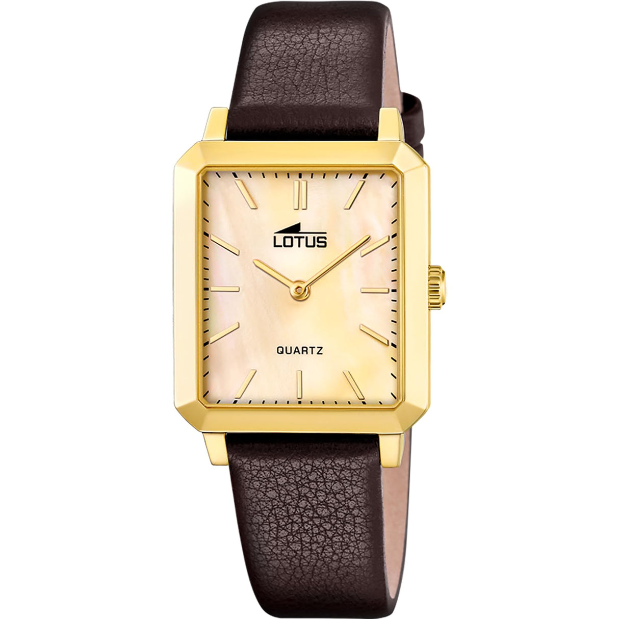 Lotus Reloj Mujer 18988/2 Square Series Caja de Acero Inoxidable 316l Dorado Correa de Piel Marrón